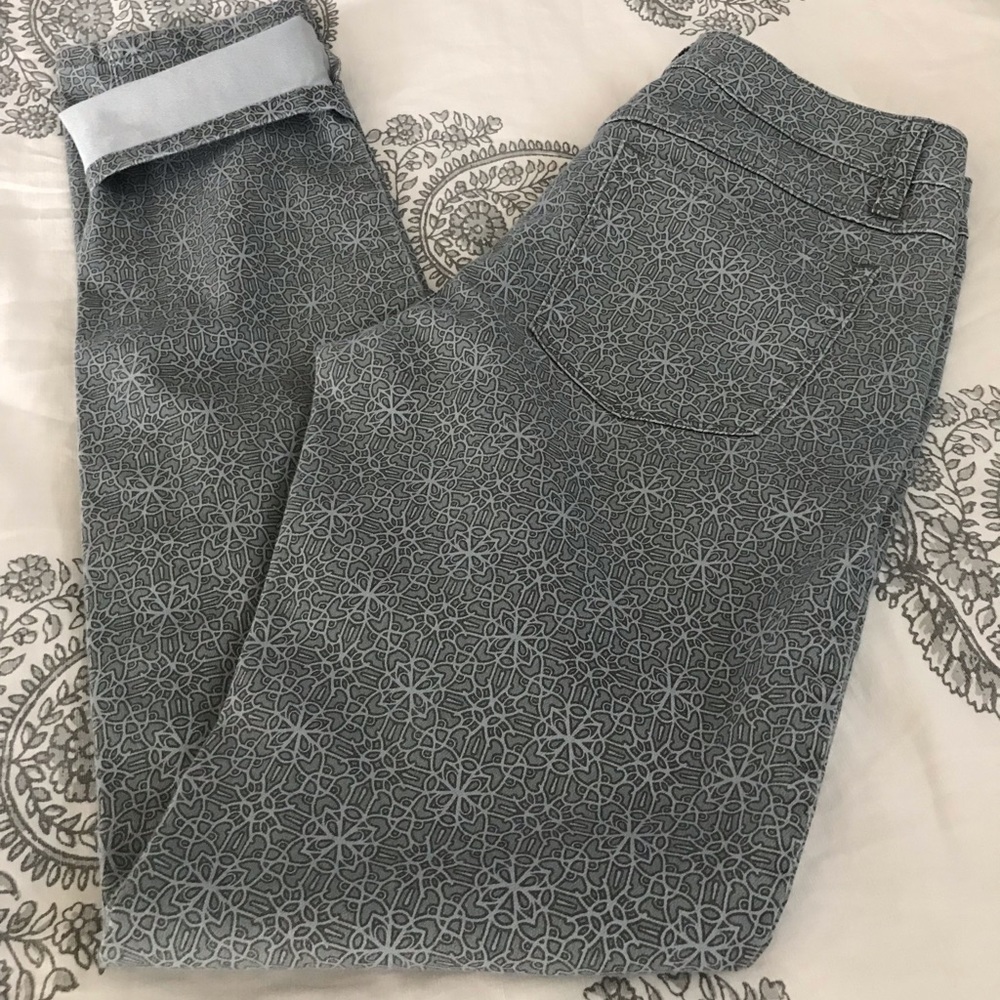 Prana Kara grey patterned jeans.